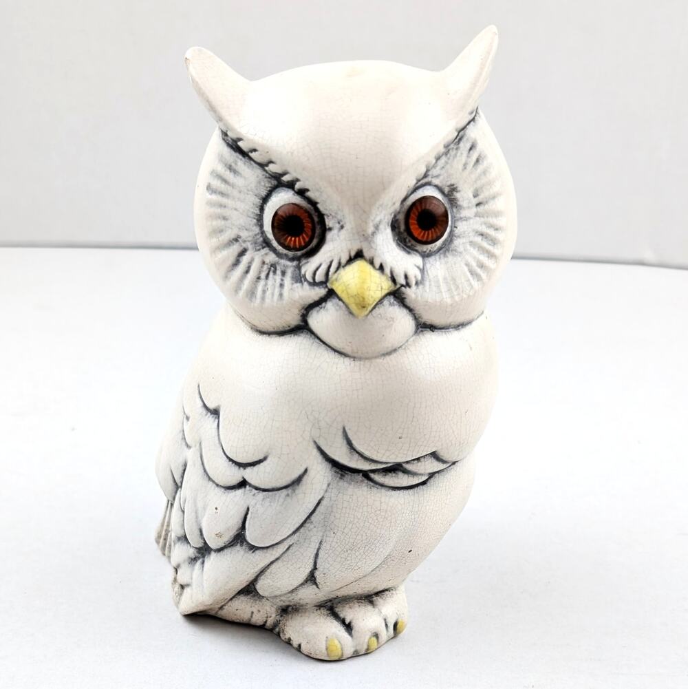 Vintage Signed Willoughby Ceramic Owl Figurine 7” Amber Eyes